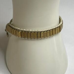 J.Crew J Crew gold tone bracelet costume jewelry signed faux white leather boho